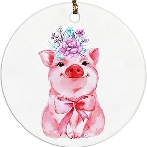 Cute Pig Ornament with Floral Design
